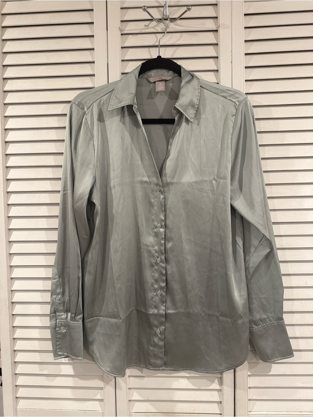 H&M Light Sage Satin Button-Up Shirt